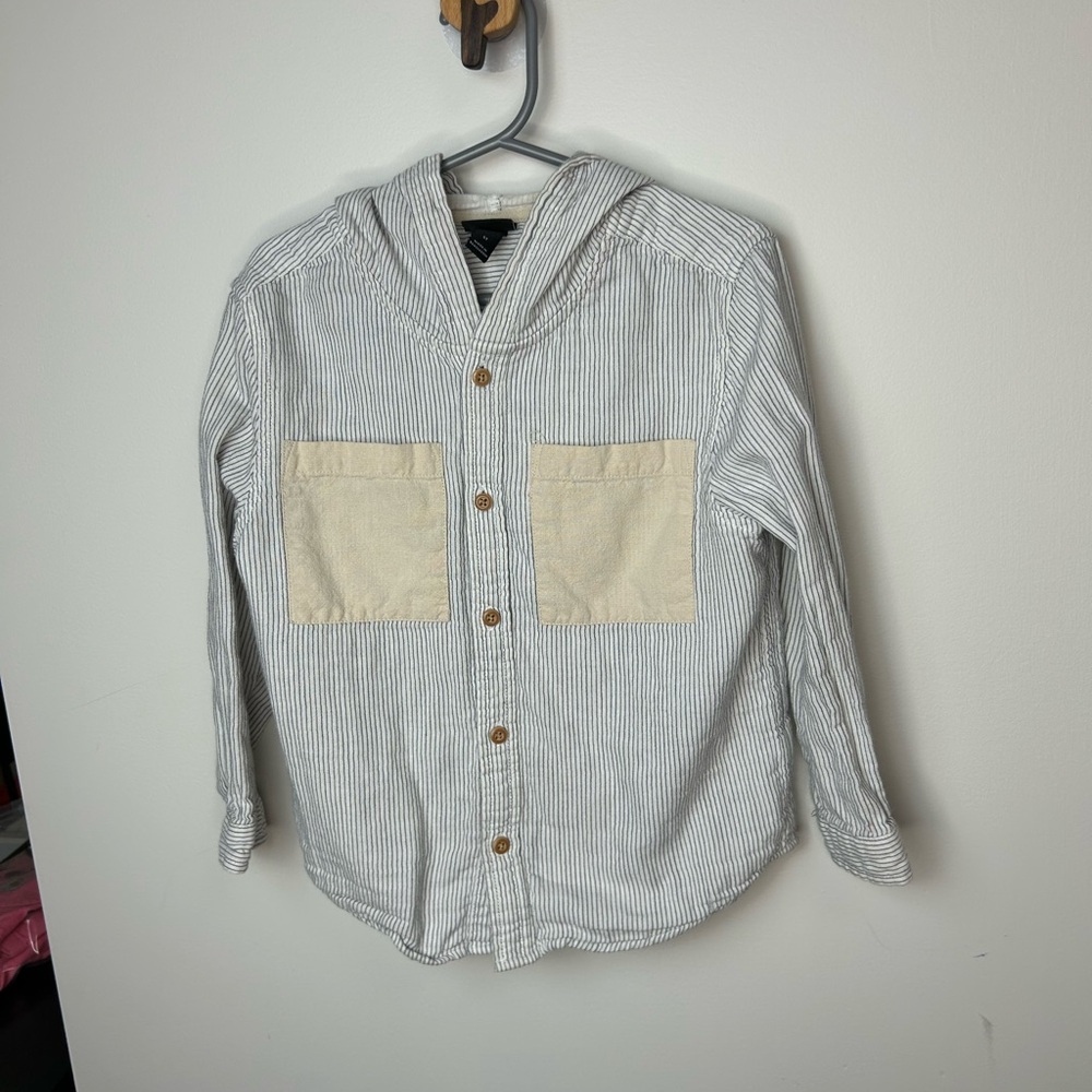 Striped Hooded kids Shirt with Beige Accents